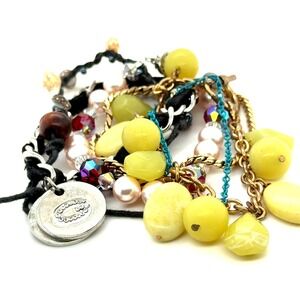 Lot of 6 Fashion Bracelets Yellow Stone Pearl Crystal Gold Tone Eiffel Tower Set